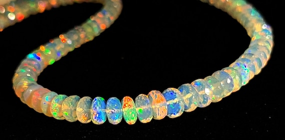 Amazing Fire Opal AAA+Top Quality Ethiopian Opal Stone Beads Necklace, Genuine Opal Stone Faceted Roundel Necklace, Opal Beads Necklace