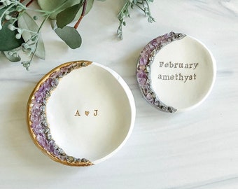 Engagement Gift / Ring Dish / Gift for Her / Engagement Ring Dish / February Birthstone Amethyst Jewelry Dish / Wedding Gift for Couple