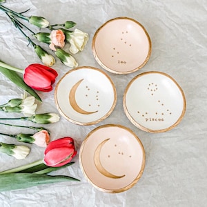Constellation Jewelry Dish / Zodiac Constellation Ring Dish / Bridesmaids Gift / Floral Constellation Zodiac Gift / Personalized Ring Dish