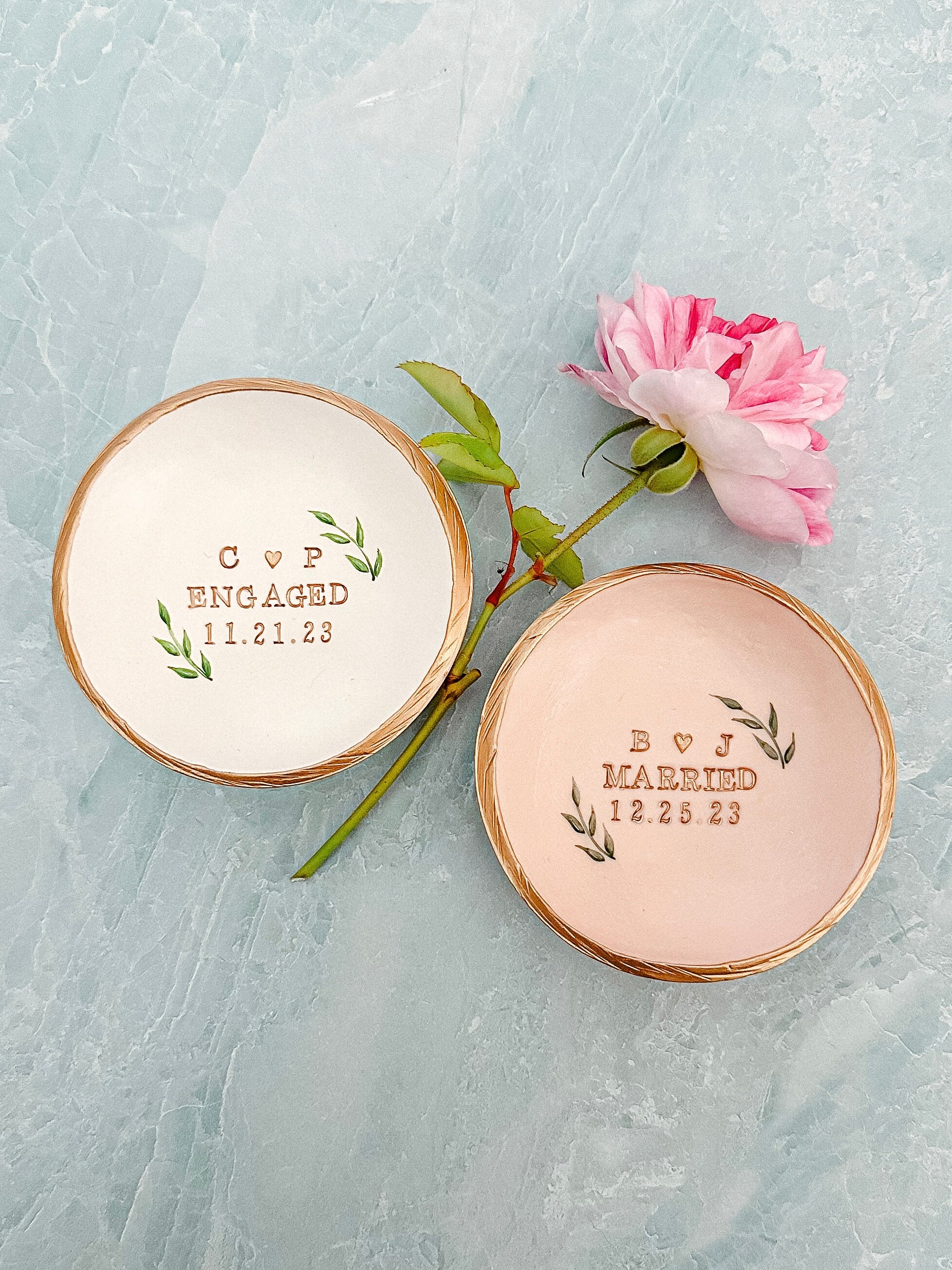 Personalized Jewelry Dish / Engagement Gift for Her / Wedding Gift for Couple / Initials and Date / Engagement Ring Dish / Personalized Gift