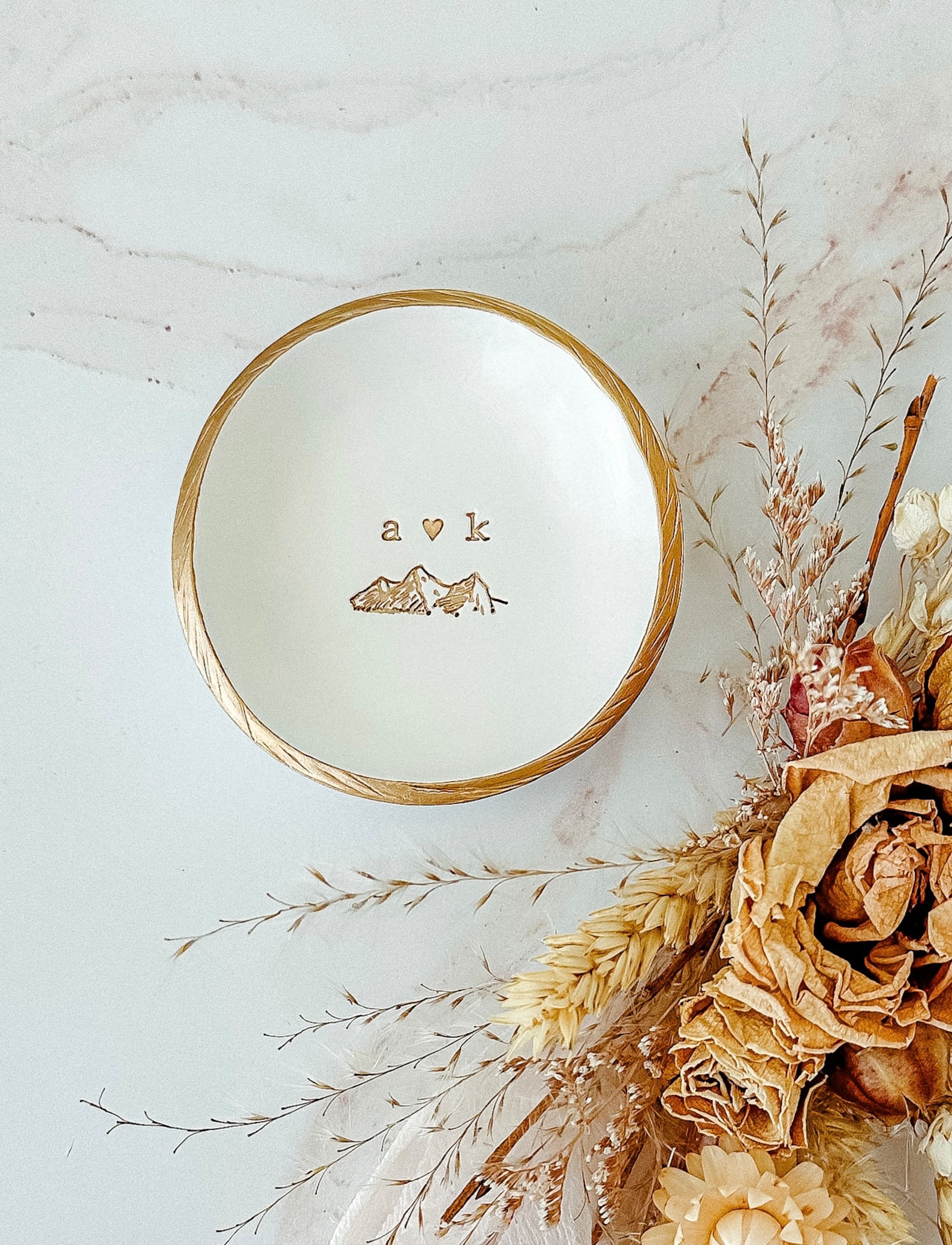 Custom Wedding Gift Keepsake / Mountain Jewelry Dish / Engagement Gift / Personalized Gift / Date and Initials / Custom Gift for Bride - Mountain + Initials