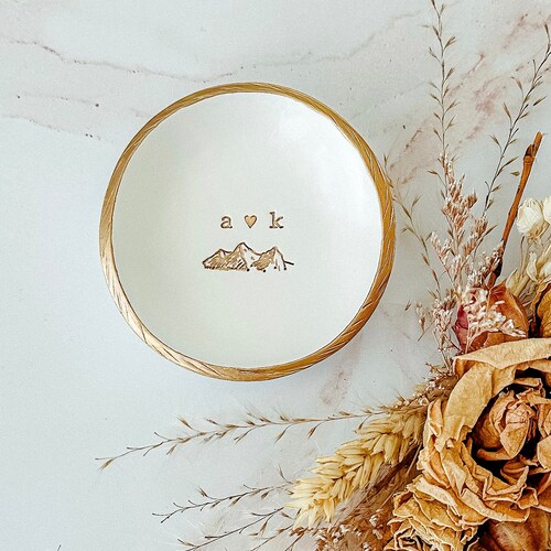 Custom Wedding Gift Keepsake / Mountain Jewelry Dish / Engagement Gift / Personalized Gift / Date and Initials / Custom Gift for Bride