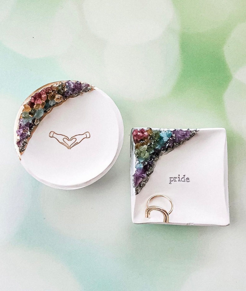 Personalized Jewelry Dish / Rainbow Pride Gift / Rainbow Baby Gift / Engagement Gift / Pride Wedding Gift for Couple / LGBTQ Gift Ring Dish image 1