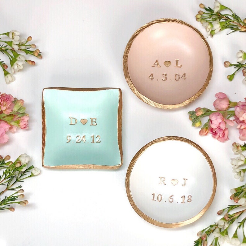 Engagement Gift / Ring Dish / Date and Initials / Jewelry Dish / Wedding Gift / Anniversary Gift / Gift for Her / Personalized Gift image 2