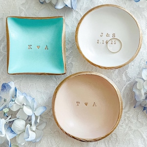 Custom Engagement Gift / Date and Initials Jewelry Dish / Personalized Wedding Gift Ring Dish / Anniversary Gift / Custom Wedding Keepsake