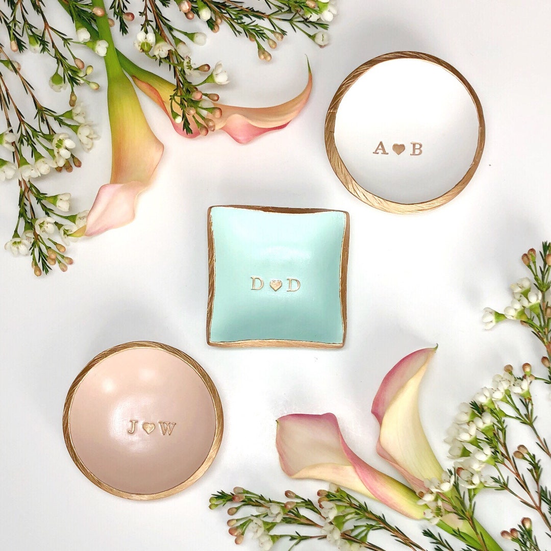 Personalized Jewelry Dish / Engagement Gift / Jewelry Dish Date and ...