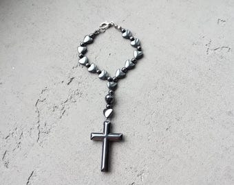 Chapelet de voiture en hématite Protection automobile Chapelet d'une décennie Chapelet de rétroviseur Mini chapelet miniature Cadeau catholique Cadeau d'ange pour nouveau conducteur