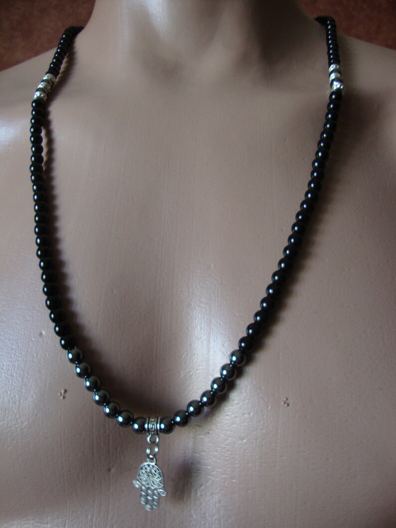 Black Mens Hamsa Necklace Good Luck Necklace Mens Hamsa Jewelry