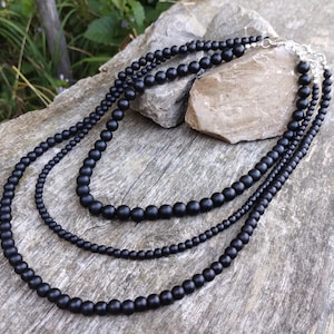 Simple shungite necklace for men Protection amulet Black beaded necklace for men Men&#39;s beaded choker Minimal Black boho necklace best gift