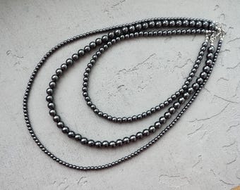 Collier en hématite pour homme, bijou de protection, collier anti-anxiété, ras-de-cou en hématite 8/6/4 mm, cadeau pour la fête des pères, collier de perles simple