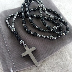 Catholic gift Shungite Mens rosary necklace Catholic Black Communion rosary Hematite rosary emotional support empath protection necklace
