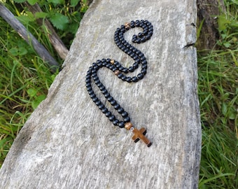 Cadeau pour la fête des pères : chapelet orthodoxe, collier croix orthodoxe, bijou orthodoxe, chapelet, perles de prière, bijoux en shungite, Chotki, Komboskini