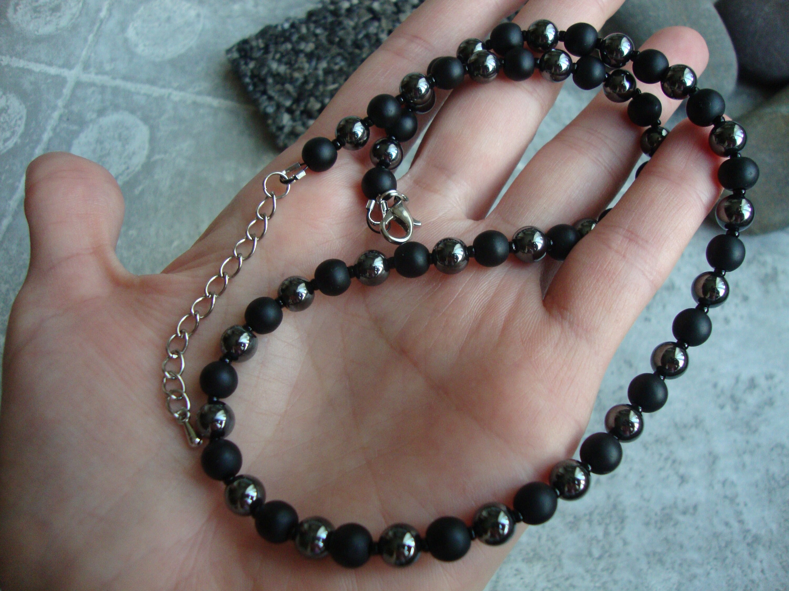 Hematite Mens Choker Black Onyx Choker 