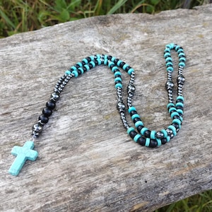 Turquoise necklace for men Catholic rosary men Handmade rosary bead necklace Gemstone rosary Blue bead necklace man 30th birthday gift