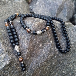 Mens buddha necklace + bracelet Buddha bead necklace Tigers eye necklace men onyx necklace Spirituality Yoga Meditation necklace Good Luck