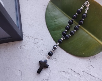 Rosario de piedras preciosas para el coche, protección para el automóvil, rosario de una década, rosario de shungita para el espejo retrovisor, regalo para conductor novel, regalo para conductor de autobús, regalo para conductor de camión