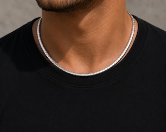 Silberne Hämatit-Halskette, Anti-Angst-Halskette, schlichte Herren-Halskette, Edelstein-Choker-Halskette, minimalistischer Schmuck, Herren-Halskette, Geschenkidee für Väter