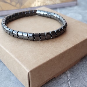 Mens Hematite bracelet Hematite healing jewelry Stone mens jewelry Mens beaded bracelet Gray Bracelet For Him stretch Birthday gift men