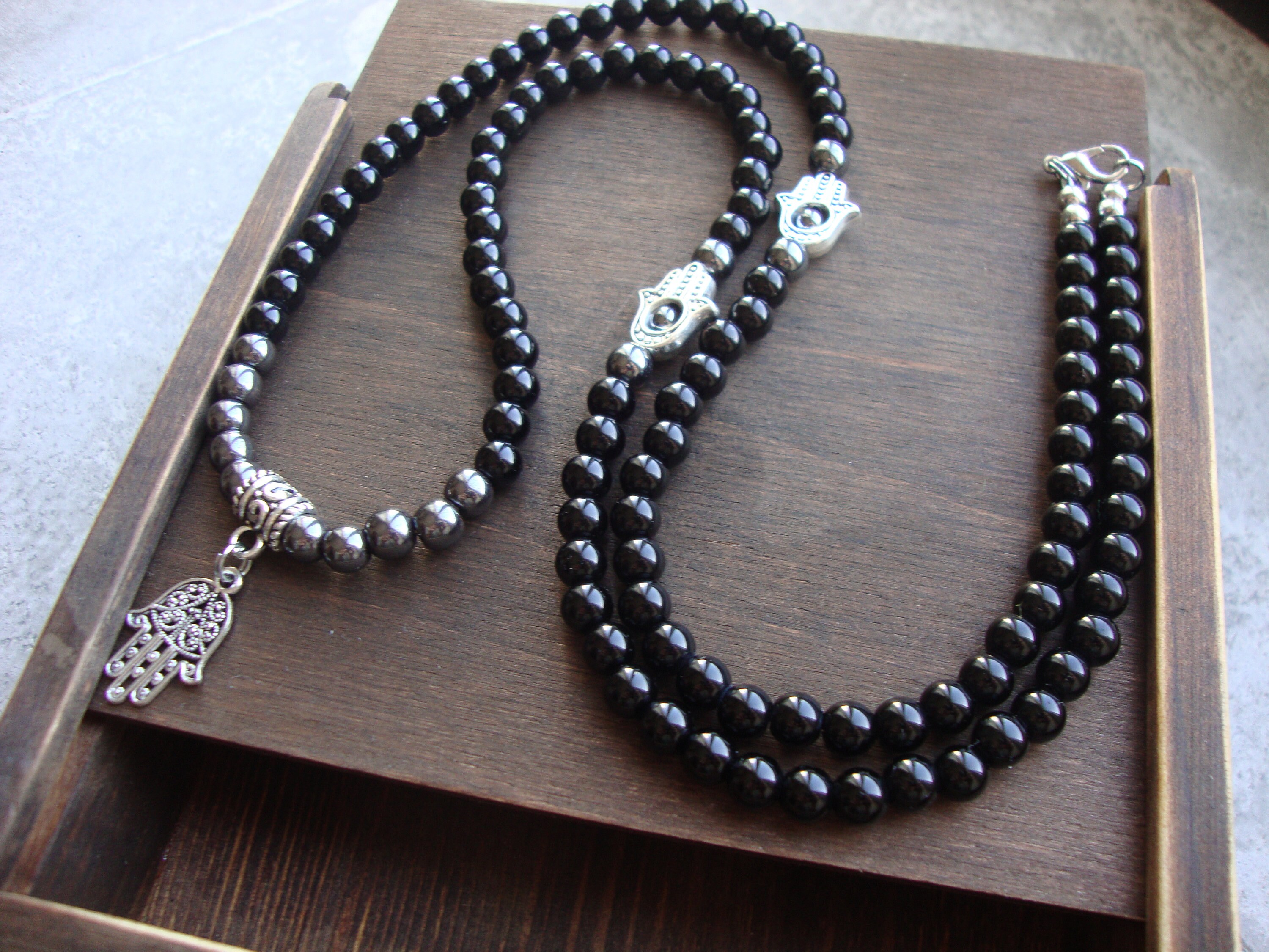 Black mens hamsa necklace Good luck necklace Mens hamsa Etsy