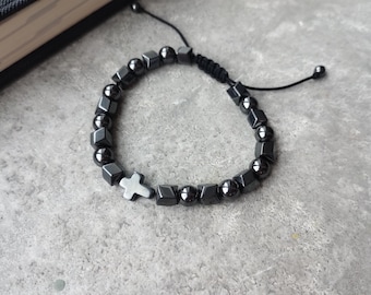 Bracelet en hématite pour homme, taille unique. Bracelet Shambhala pour homme. Bijou de guérison en hématite. Bracelet en pierre pour homme. Idée cadeau d'anniversaire pour papa ou petit ami.