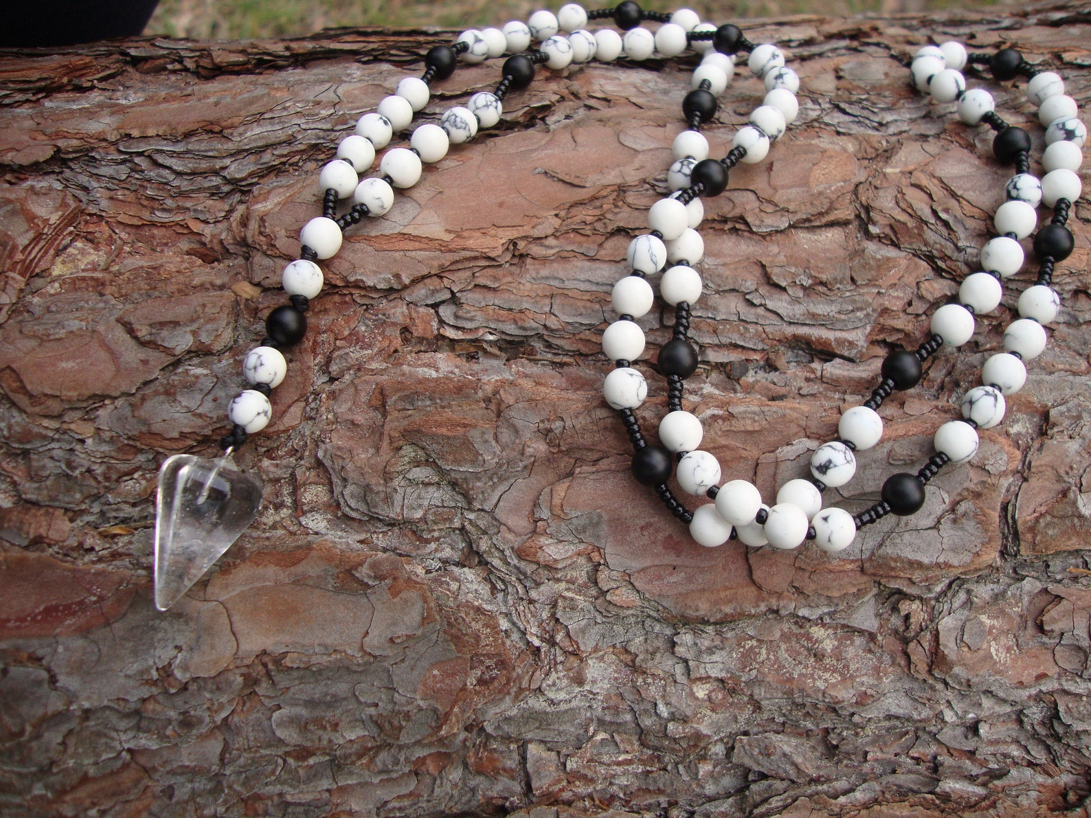 White stone necklace for men howlite necklace Long mens Etsy