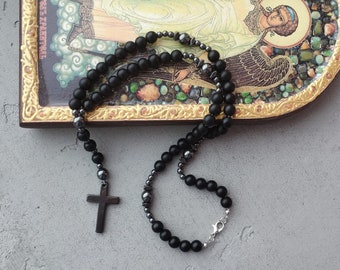 Cadeau pour la fête des pères : collier catholique, chapelet anglican, chapelet court pour homme, collier de protection contre les empathies, collier de perles noires, protection contre les champs électromagnétiques