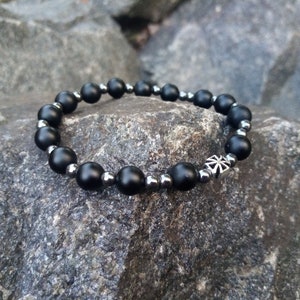 Mens rosary bracelet Black Beaded Bracelet for Man shungite bracelet Mens catholic bracelet Stretch rosary bracelet Cross Energy Bracelet