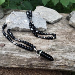 Black crystal necklace for men Black agate necklace Empath protection necklace Gemstone Boho necklace for men Tribal jewelry Protection gift
