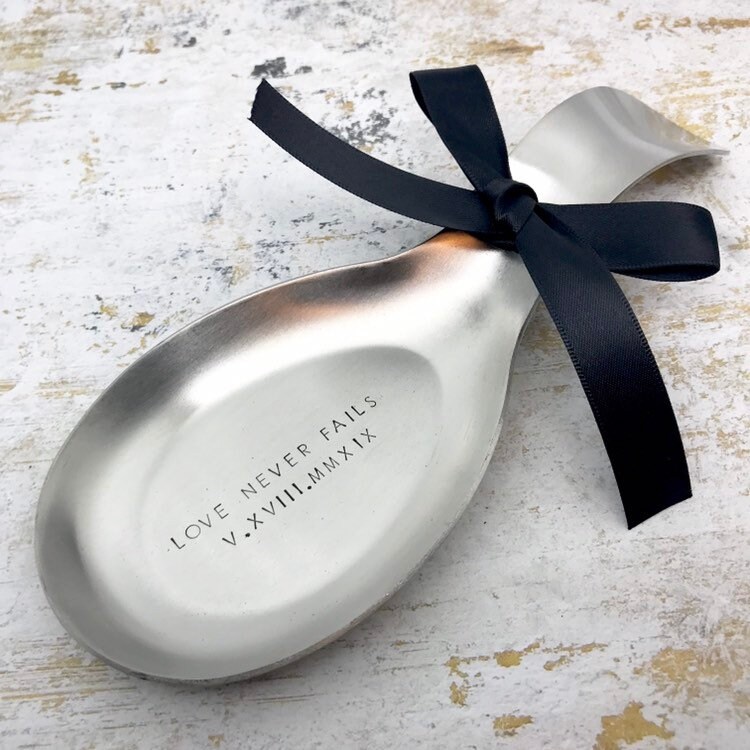 Custom Hand Stamped Metal Spoon Rest With a Fun Custom Spoon Etsy Canada