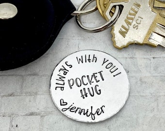 Personalized pocket hug token • custom pocket hug coin • long distance relationship • hand stamped girlfriend boyfriend gift