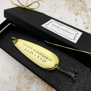 Commemorative gift, hand stamped personalized memorial fishing lure in memory of a loved one - a unique memorial keepsake