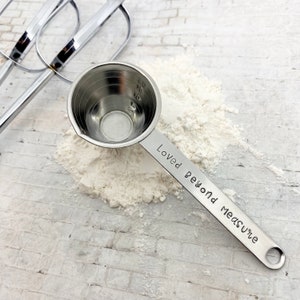Loved beyond measure metal measuring spoon for baking lovers. Measuring scoop, a unisex gifts for him and her. Customizable message
