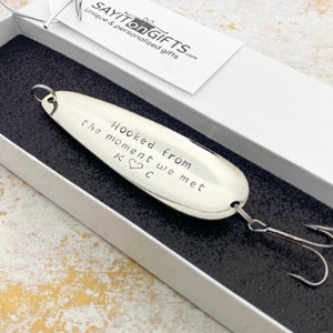 Hooked from the moment we met fishing lure - wedding gift from bride to groom • anniversary gift from husband to wife • can be personalized