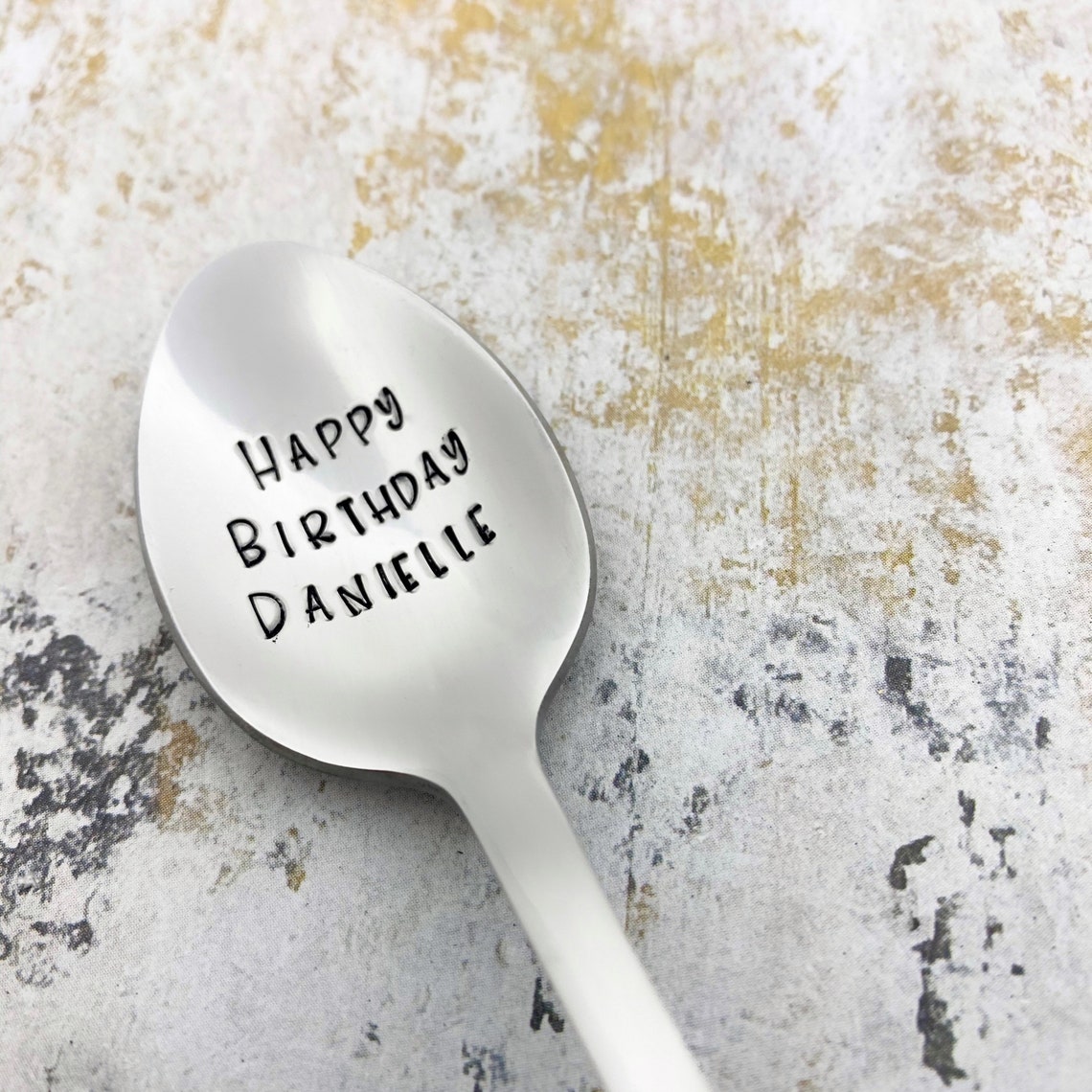 Personalized happy birthday spoon. Hand stamped spoon with the Etsy