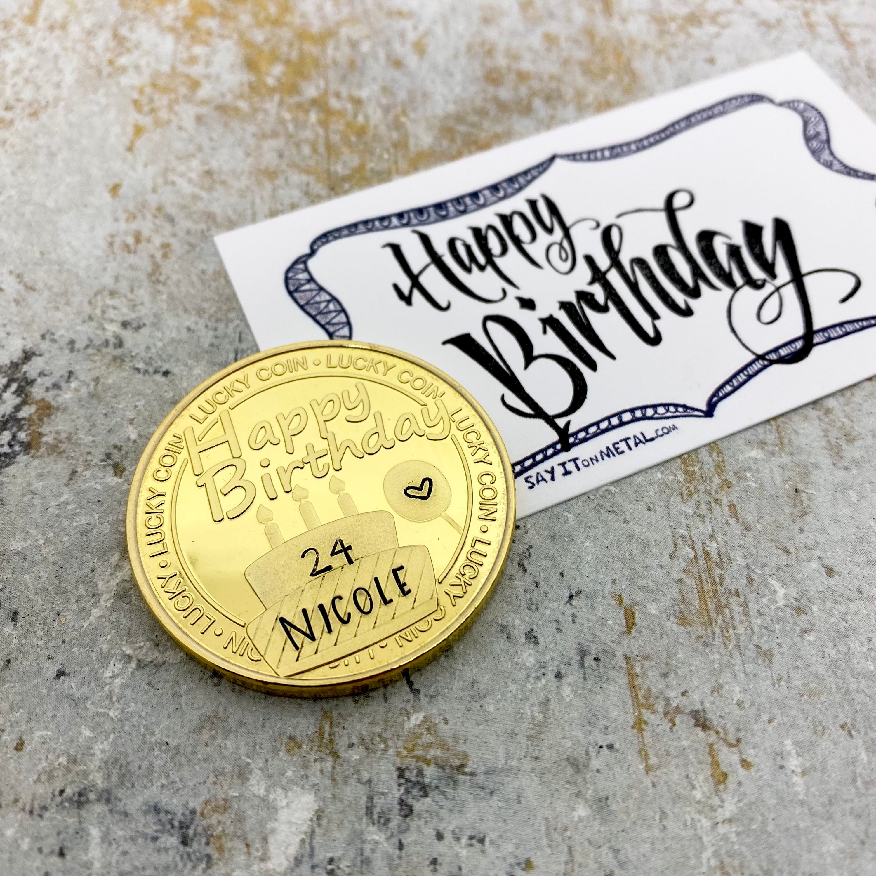 Personalized birthday coin Lucky coin hand stamped Etsy