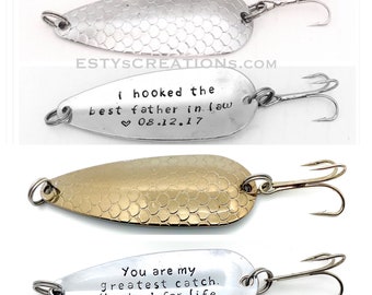 Personalized hand stamped fishing lure - wedding gift for him, boyfriend anniversary gift, fiance engagement gift, husband birthday gift