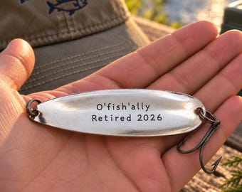 Personalized Retirement Fishing Lure Keepsake, Hand Stamped Gift for Fisherman