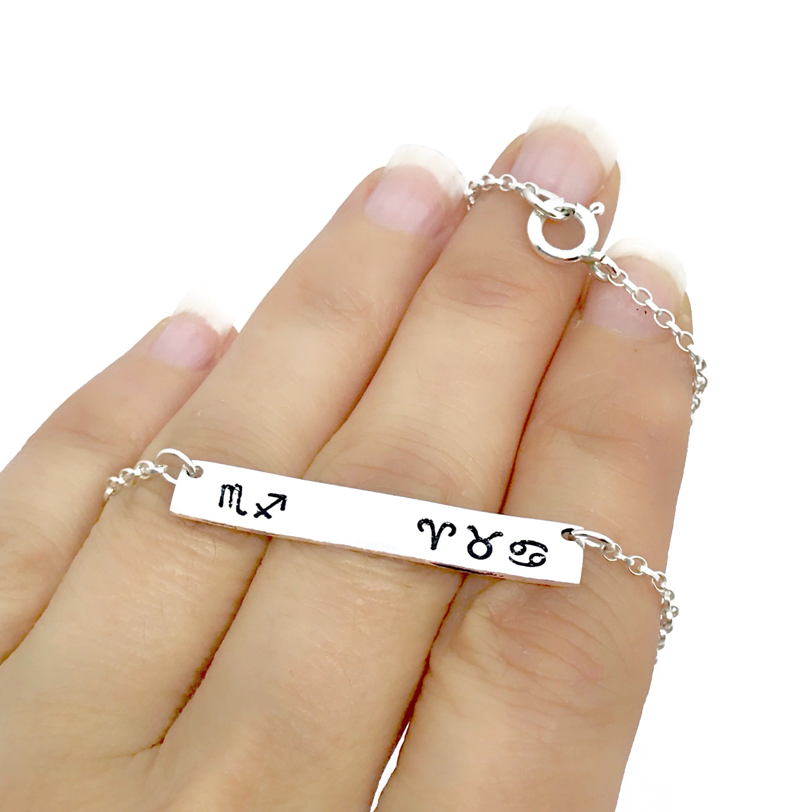 Personalized family zodiac signs sterling silver bar necklace Etsy