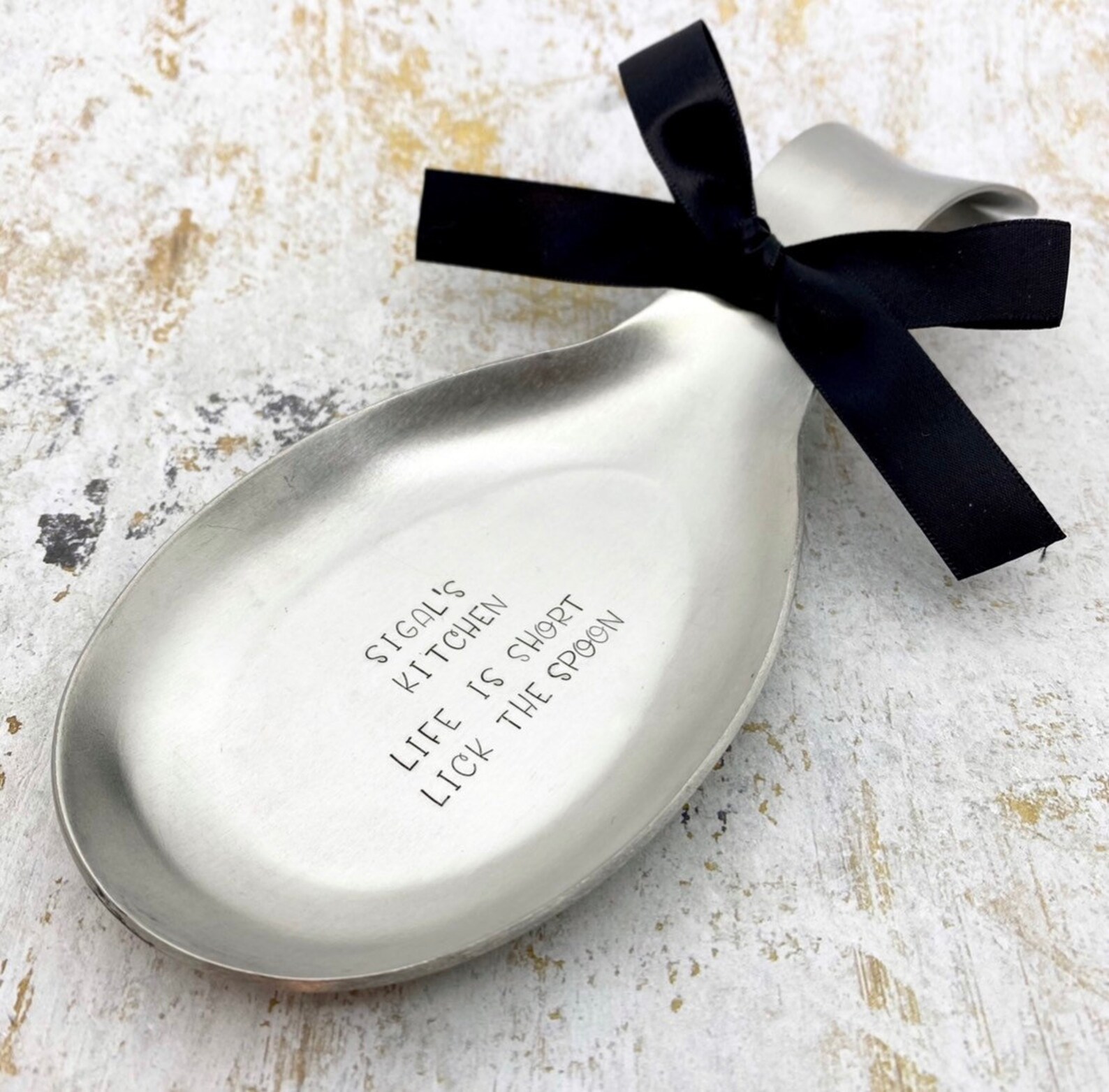 Custom Hand Stamped Metal Spoon Rest With a Fun Custom Spoon Etsy