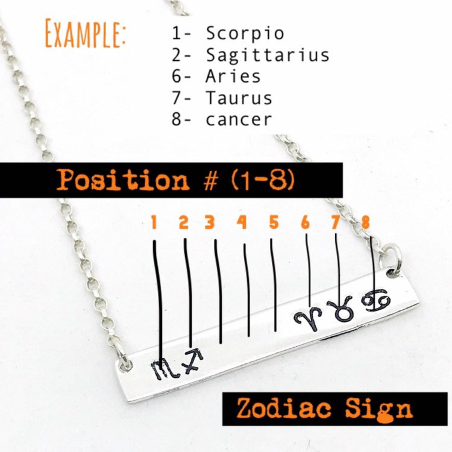 Personalized family zodiac signs sterling silver bar necklace Etsy