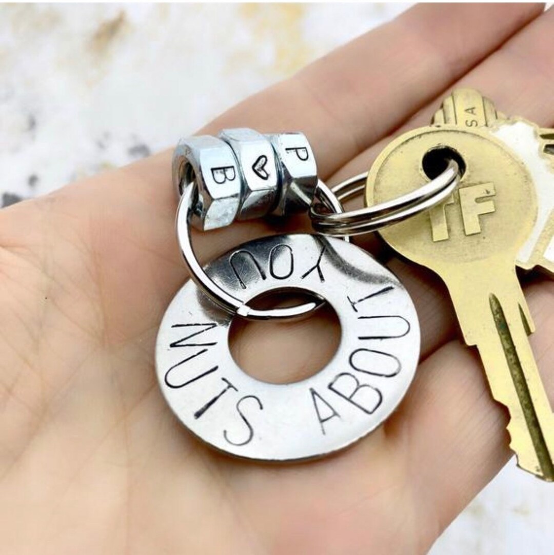 NUTS ABOUT YOU Stainless Steel Valentines Keychain Gift for a Boyfriend