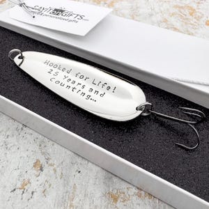Personalized Anniversary Fishing Lure Gift, 25th 50th Anniversary Keepsake, Silver Gold Gift for Spouse or Parents