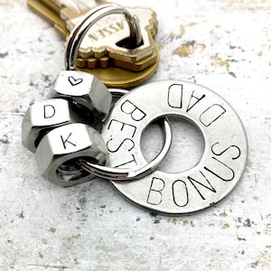 Personalized Nuts & Washer Keychain: Hand Stamped Stainless Steel Dad Gift
