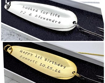 Personalized Custom Fishing Lure Gift, Hand Stamped Keepsake for Fisherman