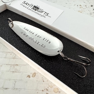 hooked for life Personalized fishing lure - wedding day gift from the bride to the groom • wedding anniversary gift from husband to wife