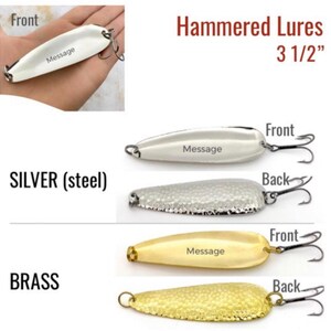 Silver and gold metal fishing lure options for personalized memorial or commemorative gifts