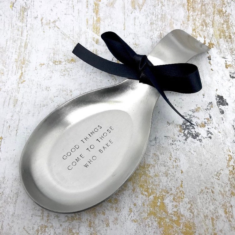 Custom Hand Stamped metal spoon rest with a fun personalized Etsy