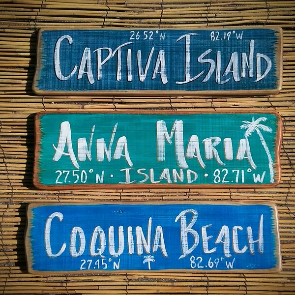 Distressed Custom Beach Sign Made to order, Beach Décor, Personalized Island Signs, Tiki Bar Signs,  Anna Maria, Siesta Key. Longboat Key