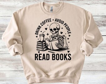 Humorous Winter Sweater also in T-shirt: Reading Book Lovers Skeleton - Soft, Classic Fit Sweatshirt