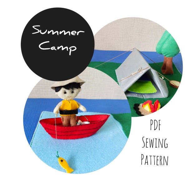 Felt doll, PDF pattern and tutorial Summer camp tent, felt doll tent, Camping set